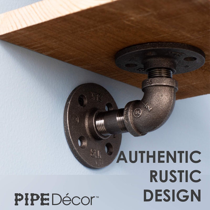 PIPE DECOR Industrial Pipe Shelf Brackets, 2 Inch, 4 Pack â€“ Wall Mounted Double Flange Floating Shelf Hardware, Rustic Vintage-Style Shelving Support Set - Image 5